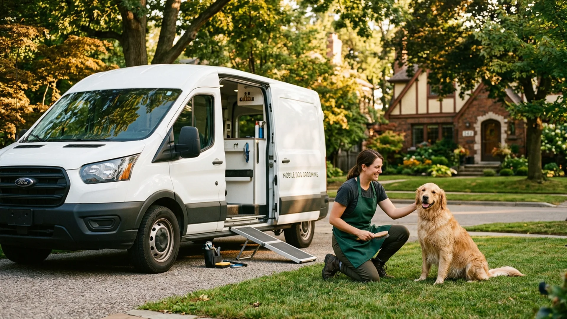 Rufflane grooming van parked in a suburban driveway